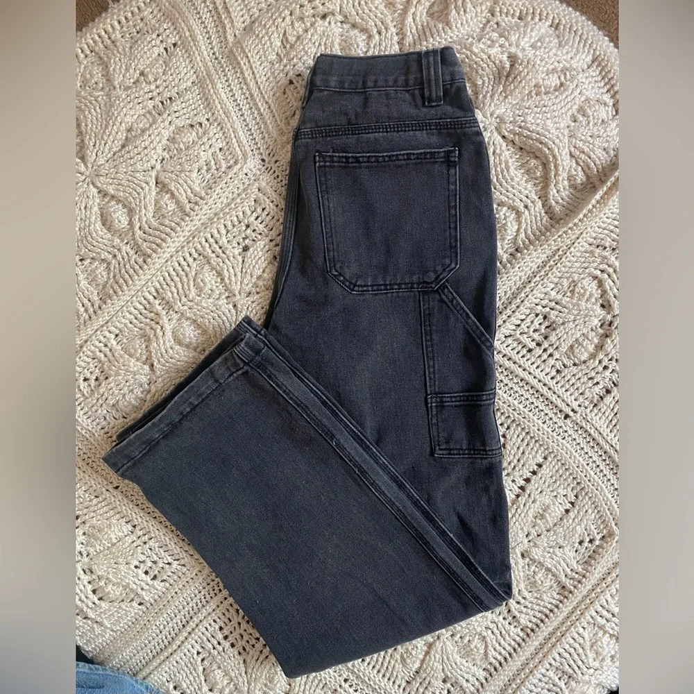 John Galt high waist straight / wide leg CARGO style black jeans - Picture 2 of 4